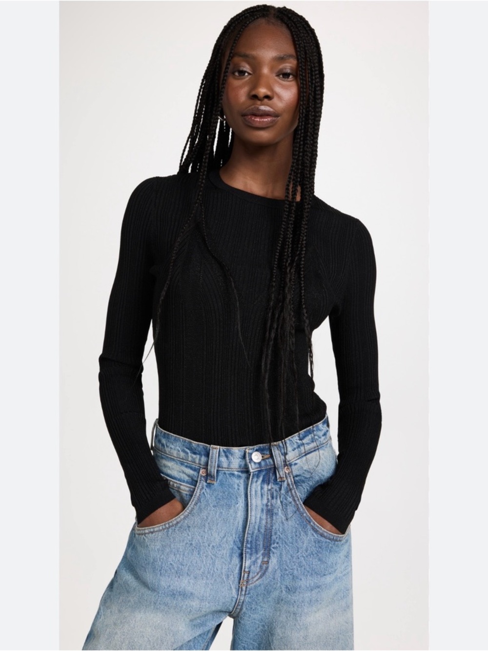 Jason Wu Women’s Long Sleeve Scoop Neck Tee Black Size Small